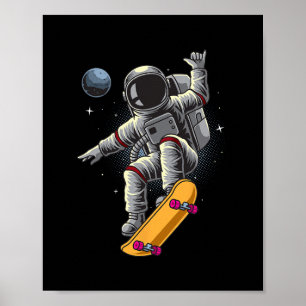 Astronaut Skateboarding Weltraum Planeten Mond Ast Poster