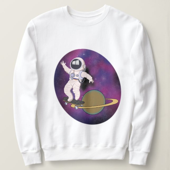 Astronaut-Skaten im Weltraum Sweatshirt (Design vorne)