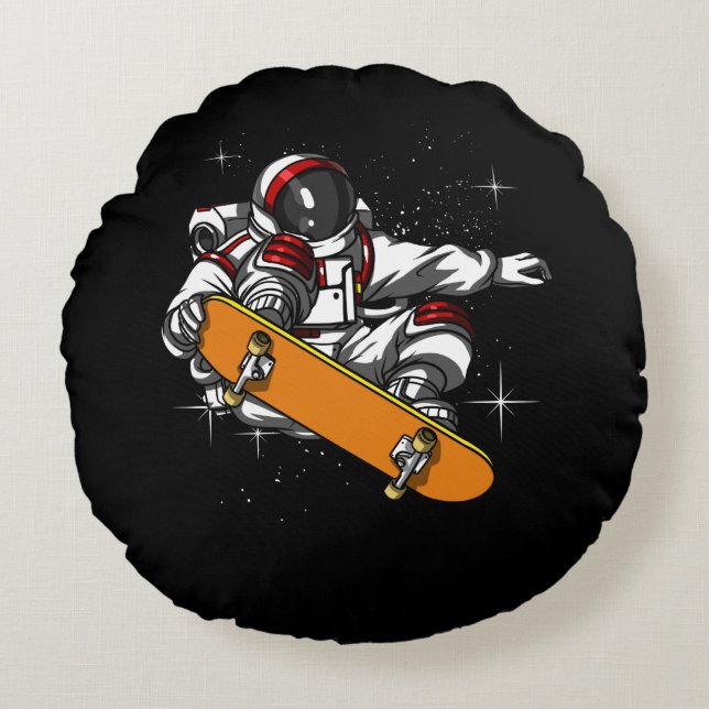 Astronaut-Skater Rundes Kissen (Vorderseite)