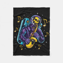 Astronaut Skull Playing Saxophon Fleecedecke