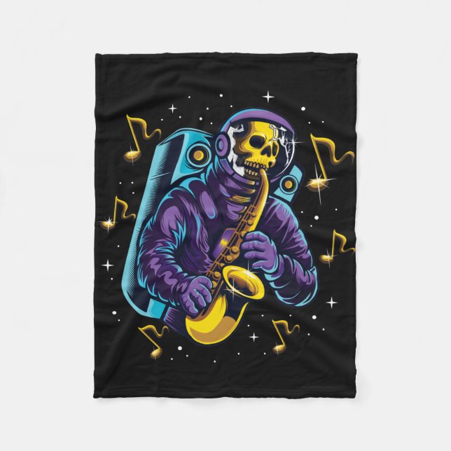 Astronaut Skull Playing Saxophon Fleecedecke (Vorderseite)