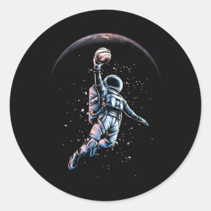 Astronaut Slam Dunk Weltraum T-Shirt Skelett Liebh Runder Aufkleber