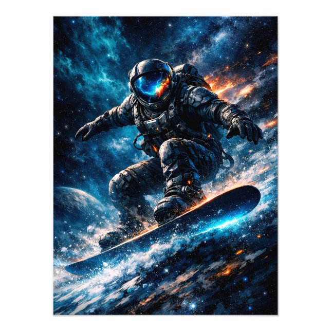 Astronaut Snowboarding Through Space Fotodruck (Vorne)