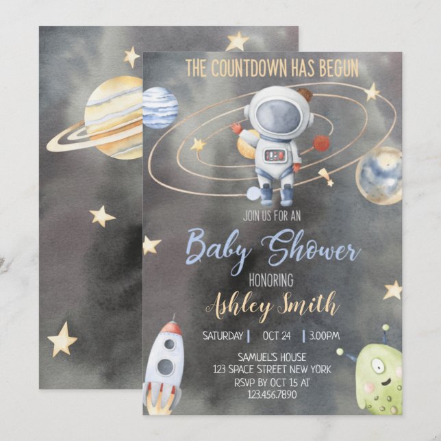 Astronaut Space Baby Dusche Einladung (Vorne/Hinten)