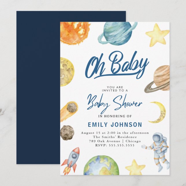 Astronaut Space Baby Dusche Einladung (Vorne/Hinten)