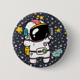 Astronaut Space Cartoon Button