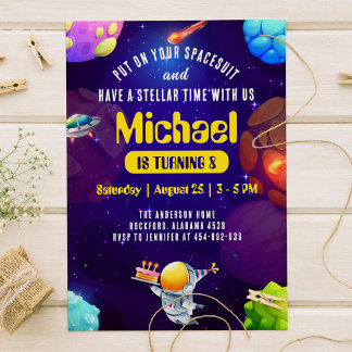 Astronaut Space Galaxy UFO Invitation d'anniversai