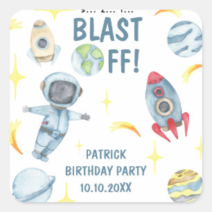 Astronaut Space Geburtstagsparty Quadratischer Aufkleber