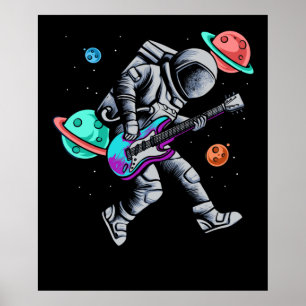 Astronaut spielt Gitarre Raumplanets Musiker Poster