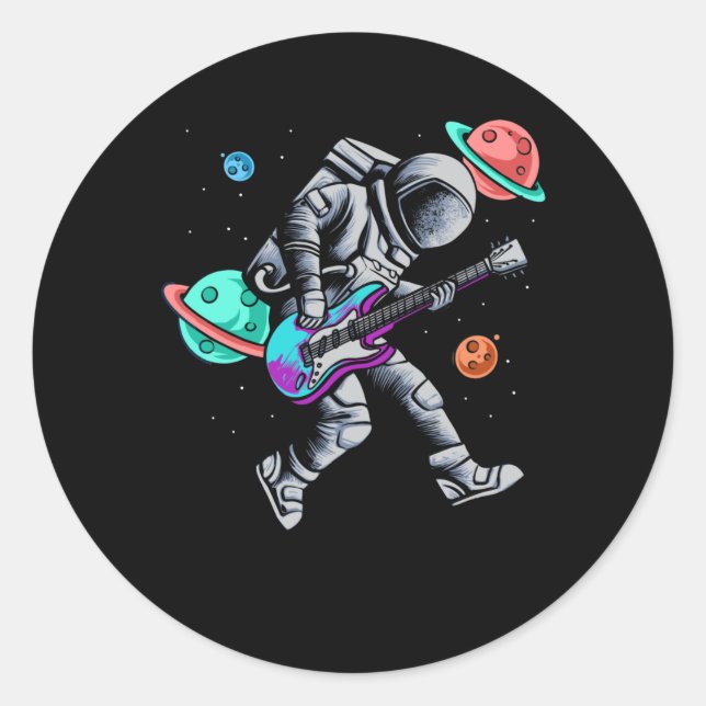 Astronaut spielt Gitarre Raumplanets Musiker Runder Aufkleber (Vorderseite)