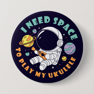 Astronaut spielt Ukulele im Weltraum Button