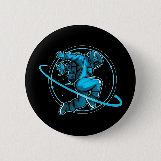 Astronaut springt um Saturn Artwork herum | Button (Vorderseite)