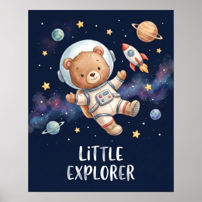 Astronaut Teddy Bear Little Explorer Space Kids Poster (Vorne)
