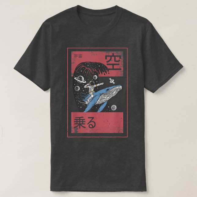 Astronaut-Thema Raumfahrer auf einem Wal T-Shirt (Design vorne)