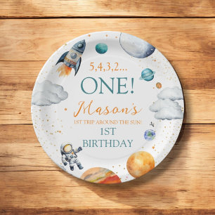 Astronaut Themed Boys Birthday Colorful Pappteller