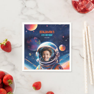 Astronaut Tiefraum Himmel Planeten Foto Geburtstag Serviette