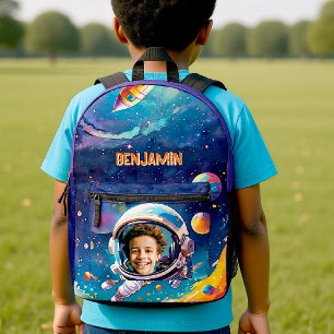 Astronaut Tiefraum Himmel Planeten Foto Kinder Ges Bedruckter Rucksack