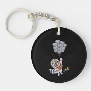 Astronaut Tier lustiger Waschbär Mond Mülltonnen S Schlüsselanhänger