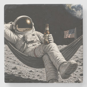 Astronaut trinkt Bier auf dem Mond Steinuntersetzer