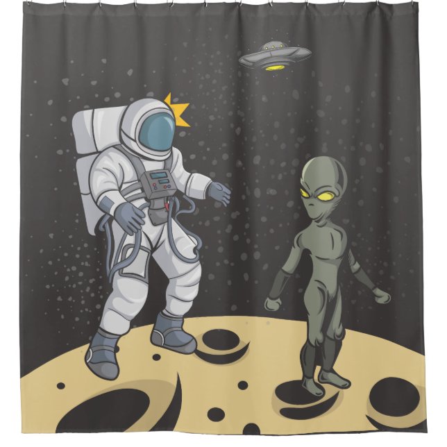 Astronaut und Alien Duschvorhang (Vorderseite)