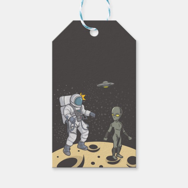 Astronaut und Alien Geschenkanhänger (Vorderseite)