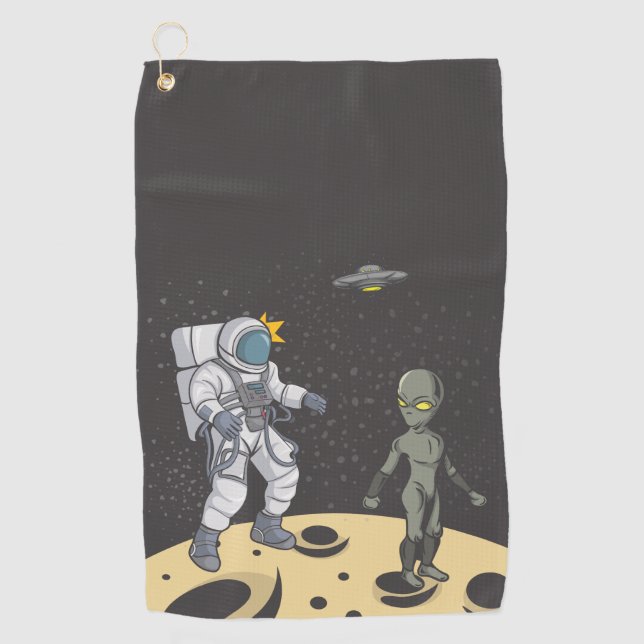 Astronaut und Alien Golfhandtuch (Vorderseite)
