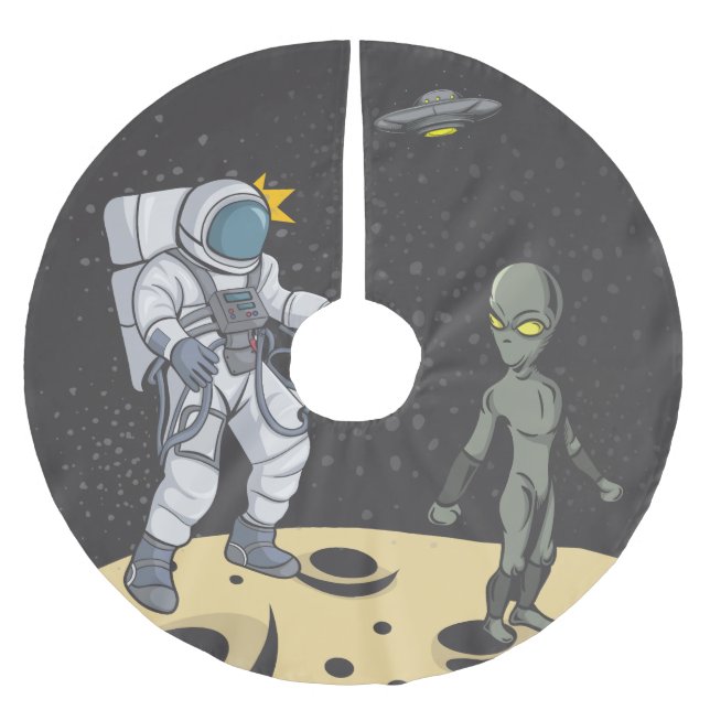 Astronaut und Alien Polyester Weihnachtsbaumdecke (Vorderseite)