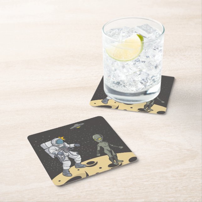Astronaut und Alien Rechteckiger Pappuntersetzer (Vor Ort)