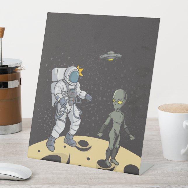Astronaut und Alien Sockelschild (In Situ)