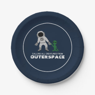 Astronaut und Alien, Weltraum Pappteller