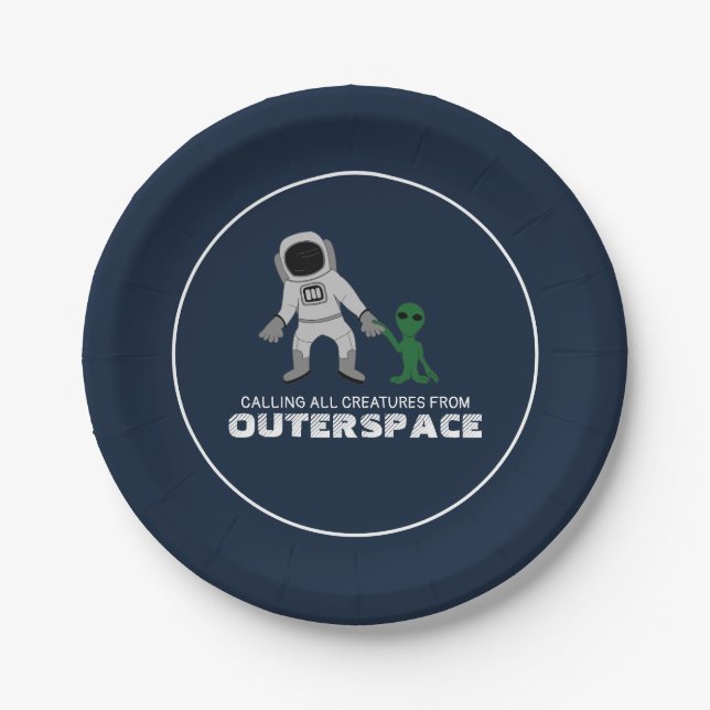 Astronaut und Alien, Weltraum Pappteller (Vorderseite)