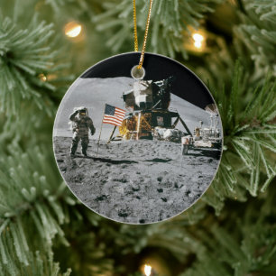 Astronaut und Apollo Moon Mission unter amerikanis Keramik Ornament