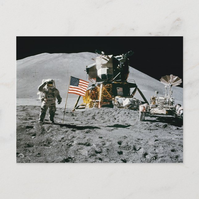 Astronaut und Apollo Moon Mission unter amerikanis Postkarte (Vorderseite)