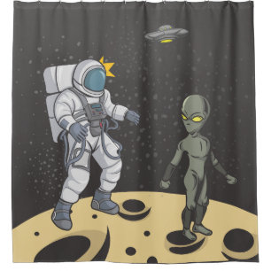Astronaut und Außerirdischer Duschvorhang
