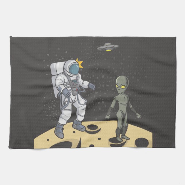 Astronaut und Außerirdischer     Geschirrtuch (Horizontal)