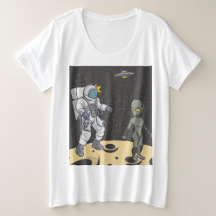 Astronaut und Außerirdischer Große Größe T-Shirt