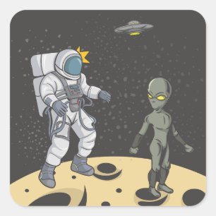 Astronaut und Außerirdischer Quadratischer Aufkleber