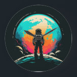 Astronaut und Planet Große Wanduhr<br><div class="desc">Astronaut auf Planet</div>
