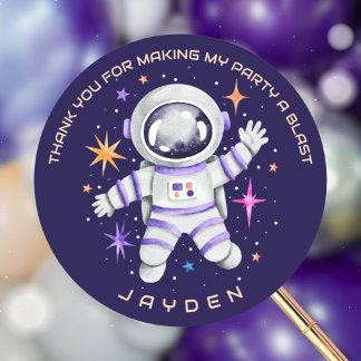 Astronaut und Sterne Weltraum Danke Runder Aufkleber
