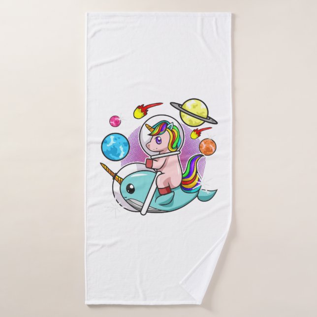 Astronaut Unicorn Reiten Narwhal Weltraum Universu Badehandtuch (Badehandtuch)