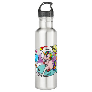 Astronaut Unicorn Reiten Narwhal Weltraum Universu Edelstahlflasche
