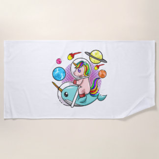 Astronaut Unicorn Reiten Narwhal Weltraum Universu Strandtuch