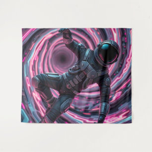 Astronaut vor einem rosa Vortex Wandteppich