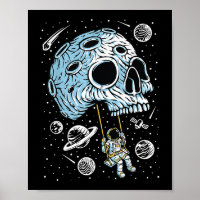 Astronaut Weltraum Kunst Zeichnend Skull Moon Gala