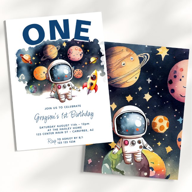 Astronaut Weltraum Planeten Junge 1. Geburtstag Einladung (Von Creator hochgeladen)