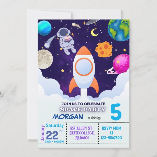 Astronaut, Weltraum, Planeten zum Geburtstag Einla Dankeskarte (Vorderseite)