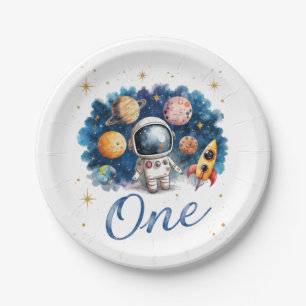 Astronaut Weltraum Rakete Eins Geburtstag Pappteller