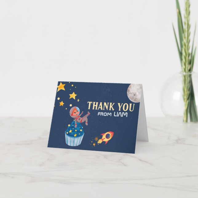 Astronaut Weltraumkind zum Geburtstag Dankeskarte (Vorderseite)