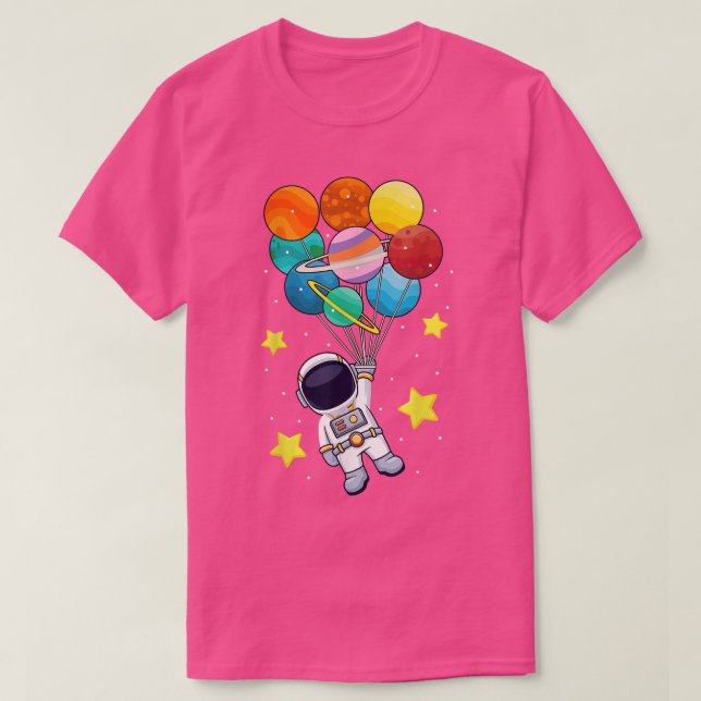 Astronaut With Planets Balloons Solar Space System T-Shirt (Design vorne)