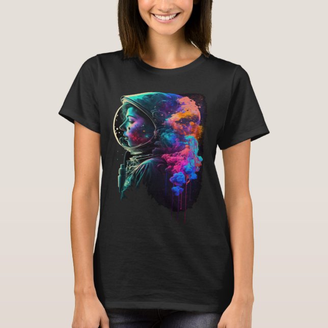 Astronaut Woman Outer Space Colorful Girls Astrona T-Shirt (Vorderseite)